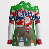 Laos Christmas Blazer with Santa Riding Elephant and Festive Flag Pattern - Wonder Print Shop