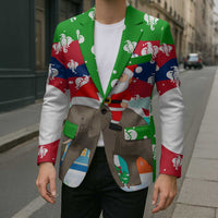 Laos Christmas Blazer with Santa Riding Elephant and Festive Flag Pattern - Wonder Print Shop
