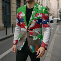 Laos Christmas Blazer with Santa Riding Elephant and Festive Flag Pattern - Wonder Print Shop