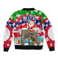 Laos Christmas Bomber Jacket with Santa Riding Elephant and Festive Flag Pattern - Wonder Print Shop