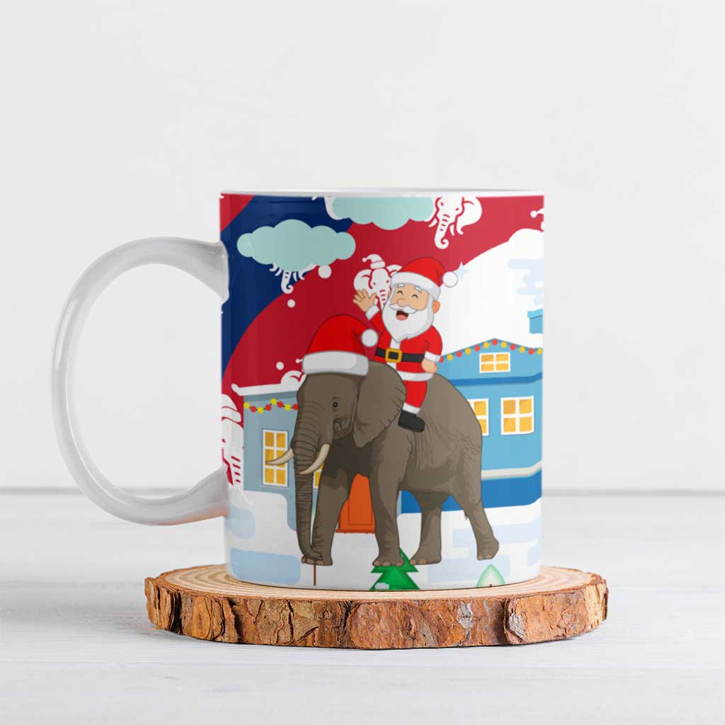 Laos Christmas Ceramic Mug with Santa Riding Elephant and Festive Flag Pattern - Wonder Print Shop
