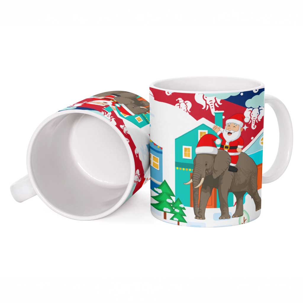Laos Christmas Ceramic Mug with Santa Riding Elephant and Festive Flag Pattern - Wonder Print Shop