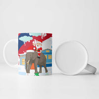 Laos Christmas Ceramic Mug with Santa Riding Elephant and Festive Flag Pattern - Wonder Print Shop