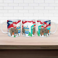 Laos Christmas Ceramic Mug with Santa Riding Elephant and Festive Flag Pattern - Wonder Print Shop