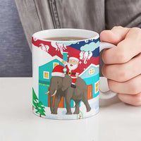 Laos Christmas Ceramic Mug with Santa Riding Elephant and Festive Flag Pattern - Wonder Print Shop