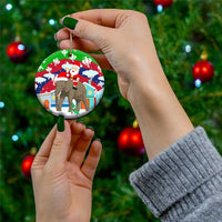 Laos Christmas Ceramic Ornament with Santa Riding Elephant and Festive Flag Pattern - Wonder Print Shop