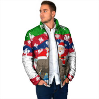 Laos Christmas Padded Jacket with Santa Riding Elephant and Festive Flag Pattern - Wonder Print Shop