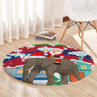 Laos Christmas Round Carpet with Santa Riding Elephant and Festive Flag Pattern - Wonder Print Shop