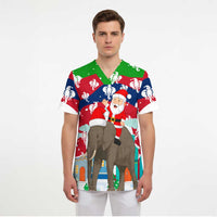 Laos Christmas Scrub Top with Santa Riding Elephant and Festive Flag Pattern - Wonder Print Shop