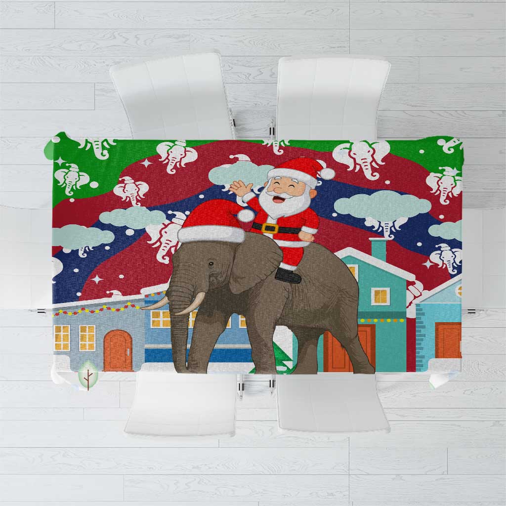 Laos Christmas Tablecloth with Santa Riding Elephant and Festive Flag Pattern - Wonder Print Shop