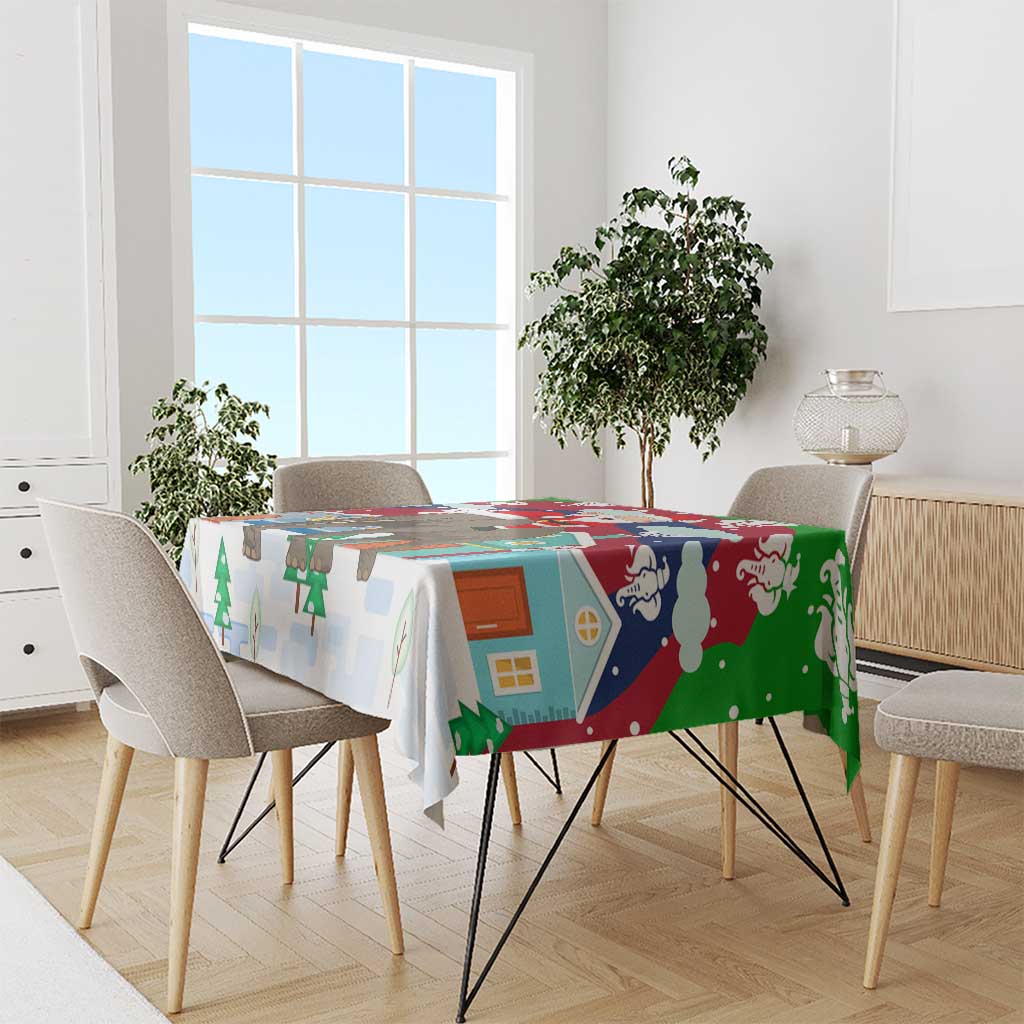 Laos Christmas Tablecloth with Santa Riding Elephant and Festive Flag Pattern - Wonder Print Shop