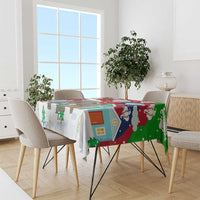 Laos Christmas Tablecloth with Santa Riding Elephant and Festive Flag Pattern - Wonder Print Shop