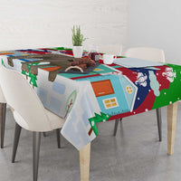 Laos Christmas Tablecloth with Santa Riding Elephant and Festive Flag Pattern - Wonder Print Shop