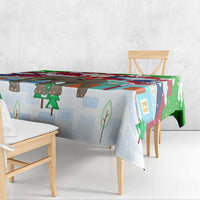 Laos Christmas Tablecloth with Santa Riding Elephant and Festive Flag Pattern - Wonder Print Shop
