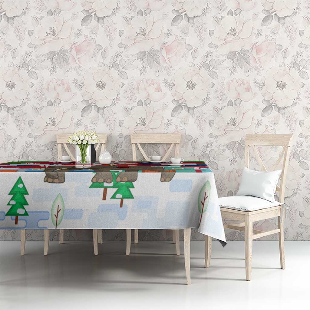 Laos Christmas Tablecloth with Santa Riding Elephant and Festive Flag Pattern - Wonder Print Shop