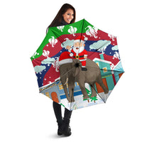 Laos Christmas Umbrella with Santa Riding Elephant and Festive Flag Pattern - Wonder Print Shop