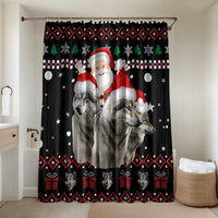 Latvia Christmas Bathroom Set with Santa Claus and Wolves in Holiday Pattern Design - Wonder Print Shop