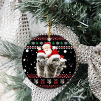 Latvia Christmas Ceramic Ornament with Santa Claus and Wolves in Holiday Pattern Design - Wonder Print Shop