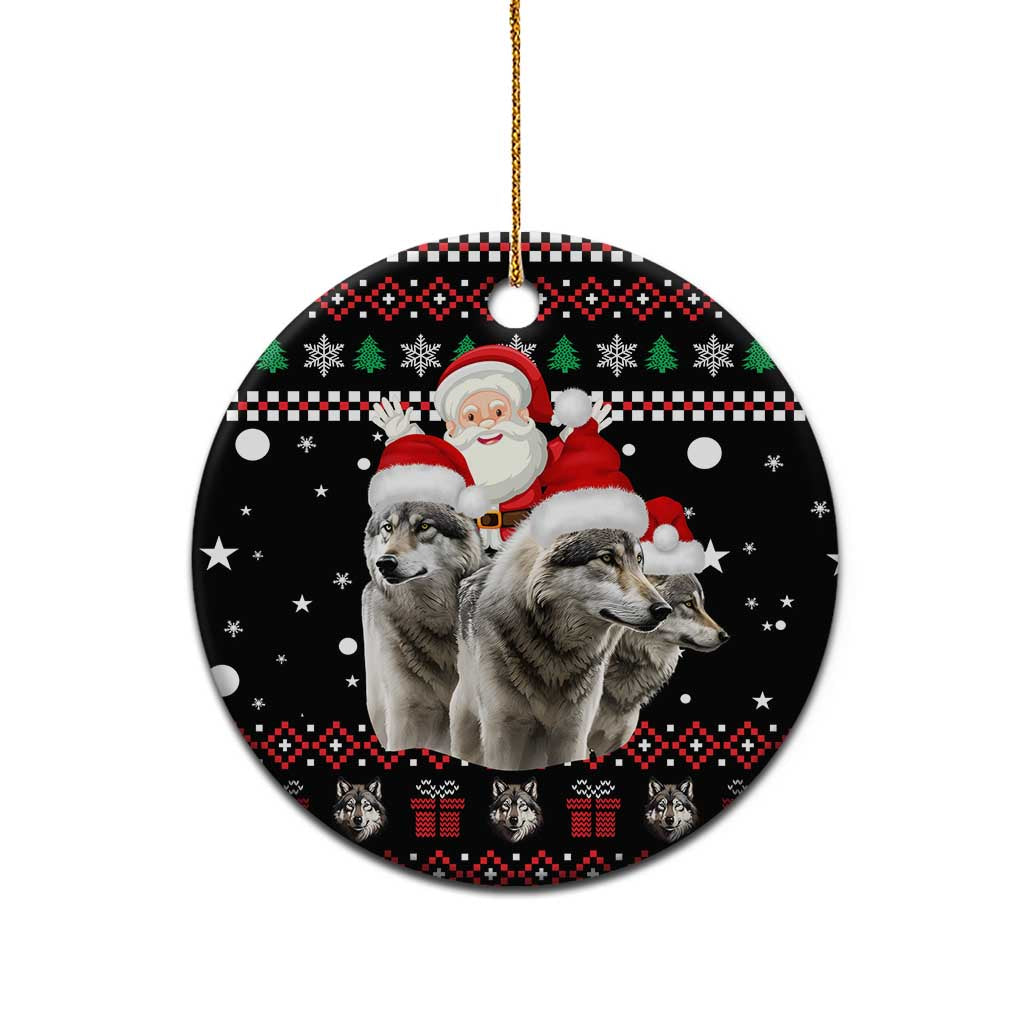 Latvia Christmas Ceramic Ornament with Santa Claus and Wolves in Holiday Pattern Design - Wonder Print Shop