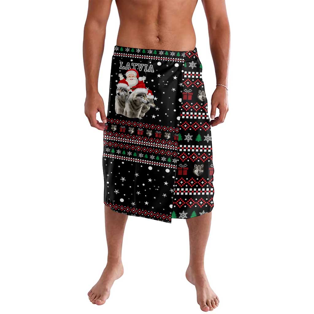 Latvia Christmas Lavalava with Santa Claus and Wolves in Holiday Pattern Design - Wonder Print Shop