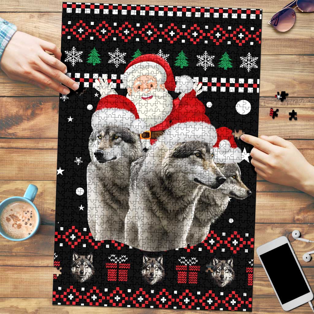 Latvia Christmas Puzzle with Santa Claus and Wolves in Holiday Pattern Design - Wonder Print Shop