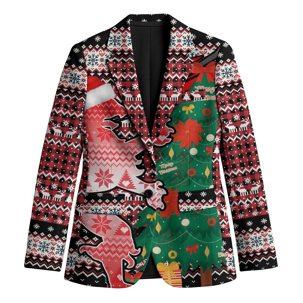 Latvia Christmas Blazer with Red Lion, Holiday Tree, and Nordic Pattern Design - Wonder Print Shop