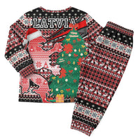 Latvia Christmas Pajama Set with Red Lion, Holiday Tree, and Nordic Pattern Design - Wonder Print Shop