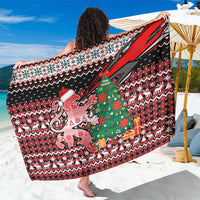 Latvia Christmas Sarong with Red Lion, Holiday Tree, and Nordic Pattern Design - Wonder Print Shop