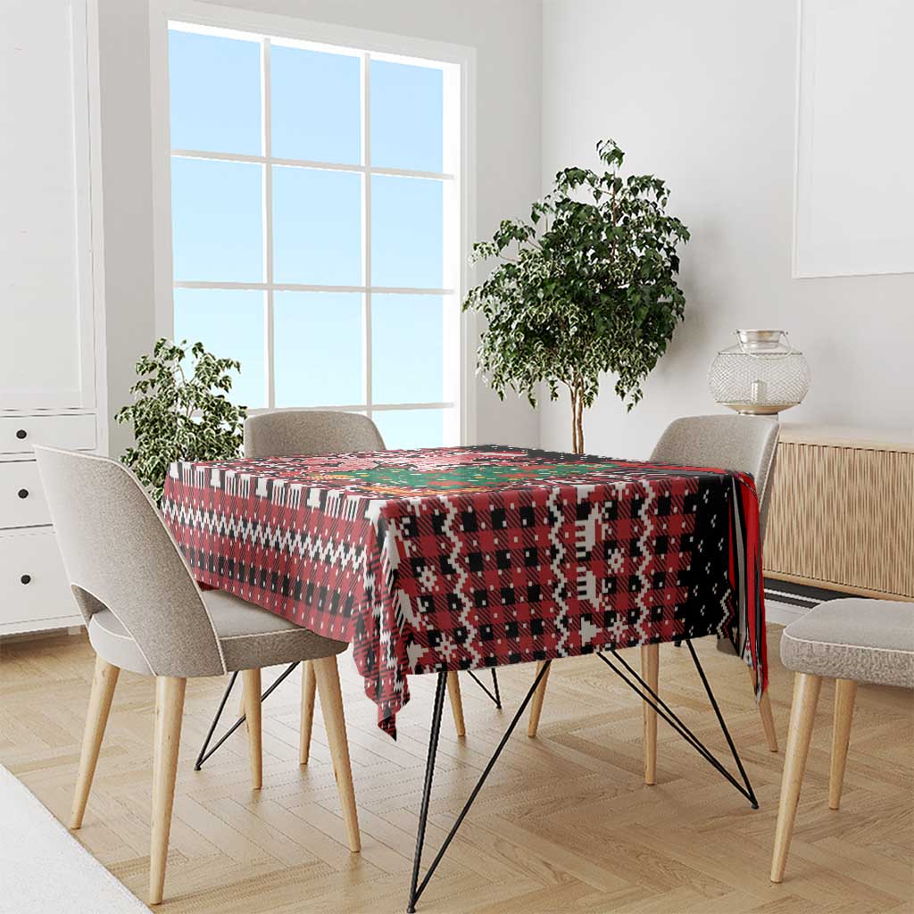Latvia Christmas Tablecloth with Red Lion, Holiday Tree, and Nordic Pattern Design - Wonder Print Shop