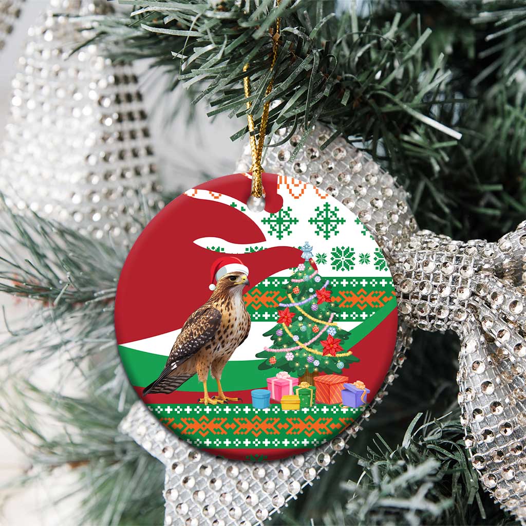 Lebanon Christmas Ceramic Ornament with Falcon, Holiday Tree, and Red Green Snowflake Pattern - Wonder Print Shop