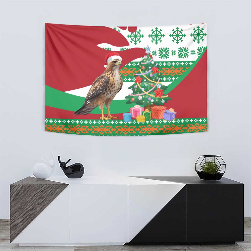 Lebanon Christmas Tapestry with Falcon, Holiday Tree, and Red Green Snowflake Pattern - Wonder Print Shop