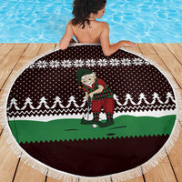 Christmas Golf Beach Blanket with Elf Golfer Argyle Plaid and Snowflake Pattern - Wonder Print Shop