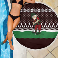 Christmas Golf Beach Blanket with Elf Golfer Argyle Plaid and Snowflake Pattern - Wonder Print Shop