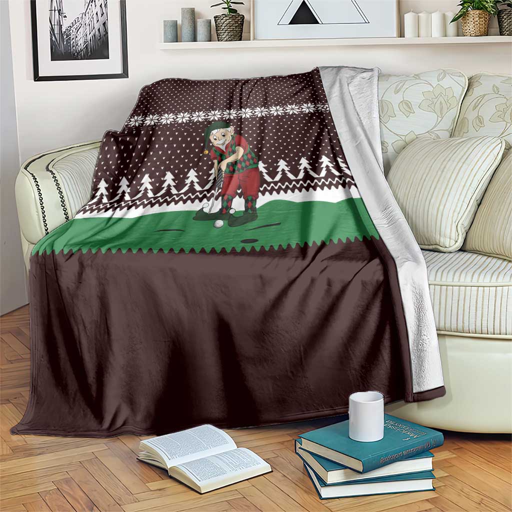 Christmas Golf Blanket with Elf Golfer Argyle Plaid and Snowflake Pattern - Wonder Print Shop