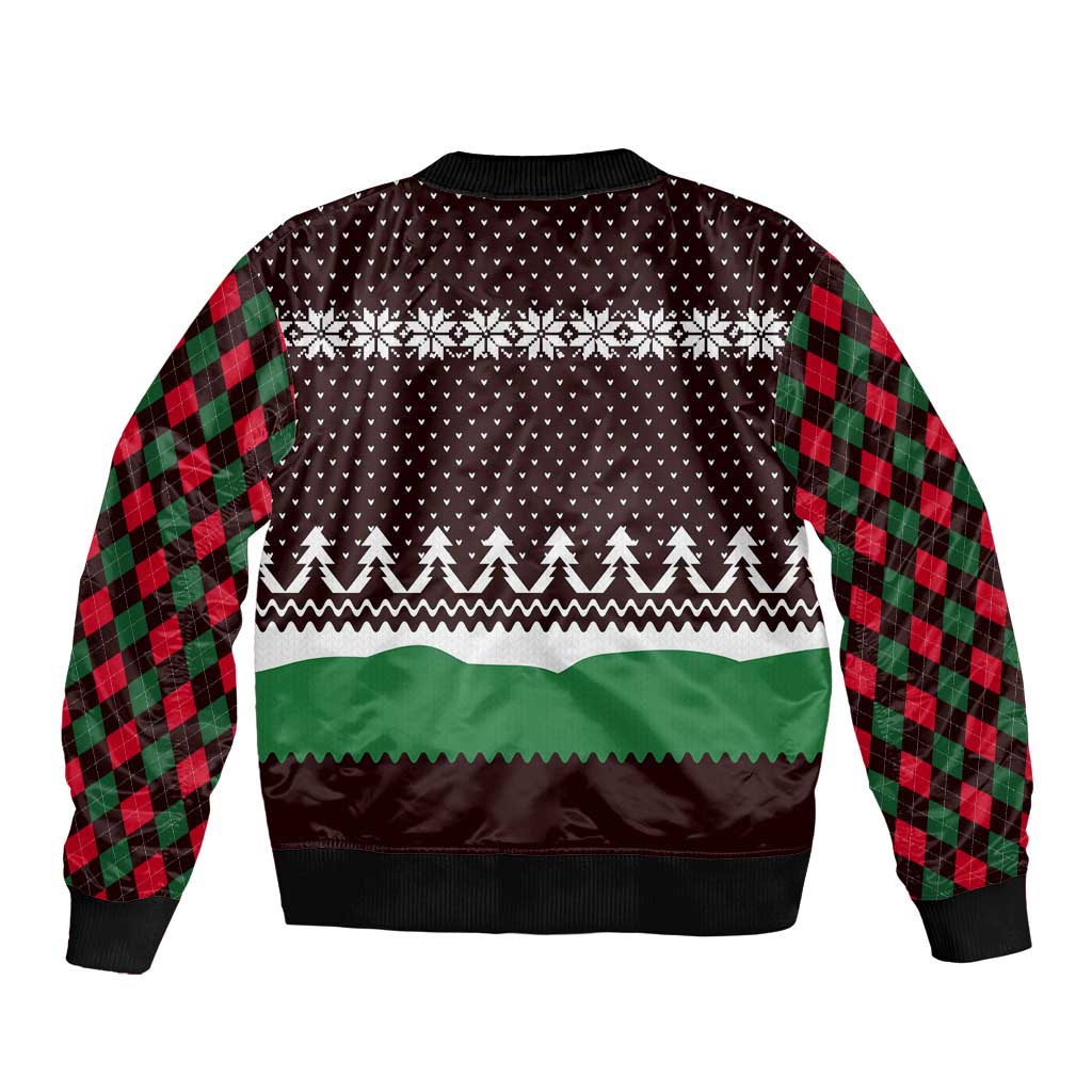 Christmas Golf Bomber Jacket with Elf Golfer Argyle Plaid and Snowflake Pattern - Wonder Print Shop