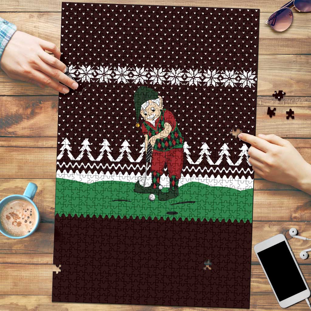 Christmas Golf Puzzle with Elf Golfer Argyle Plaid and Snowflake Pattern - Wonder Print Shop