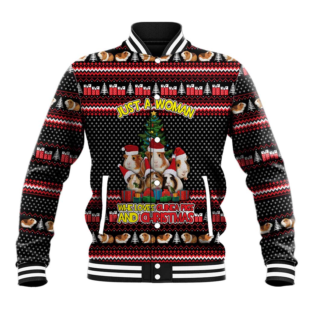 Guinea Pig Christmas Baseball Jacket with Santa Hats Tree and Festive Gift Pattern - Wonder Print Shop