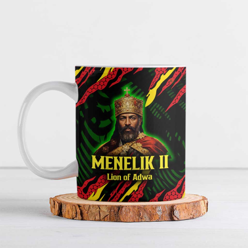 Menelik II Ceramic Mug with Lion of Adwa Title, Battle of Adwa 1896 Graphic and Bold Pan-African - Wonder Print Shop