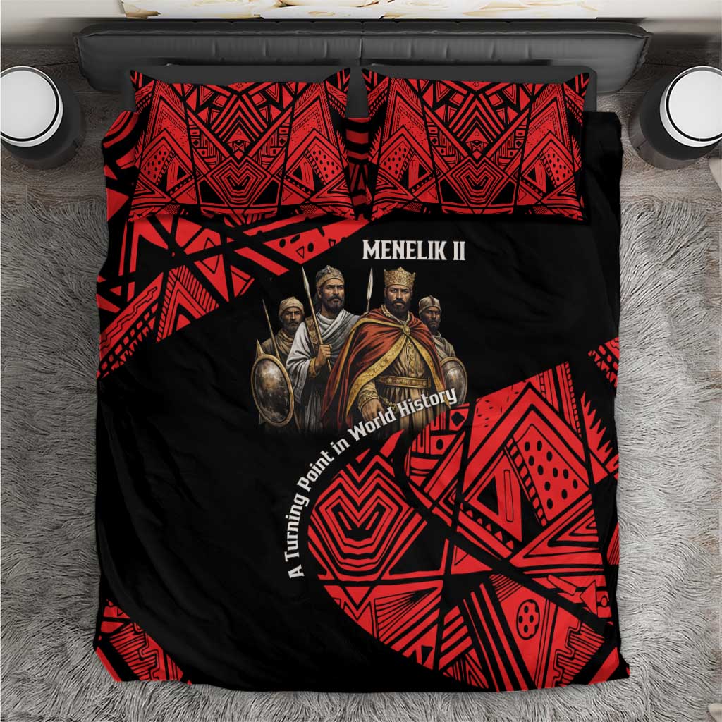 Menelik II Bedding Set with Adwa Victory Map, Africa Defeated an Empire Text and Red Geometric - Wonder Print Shop