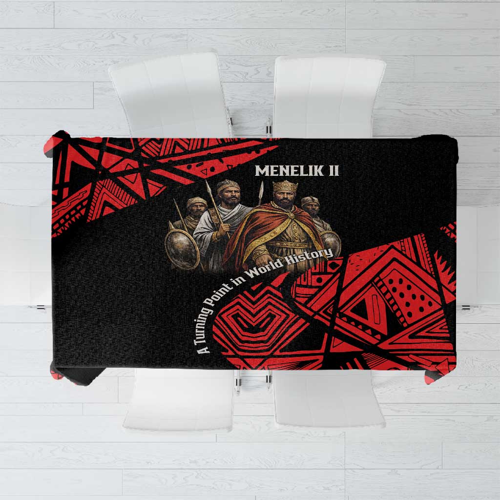 Menelik II Tablecloth with Adwa Victory Map, Africa Defeated an Empire Text and Red Geometric - undefined
