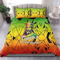 Menelik II Bedding Set with Crowned Portrait, Ethiopia Never Colonized Text and Pan-African Abstract - Wonder Print Shop