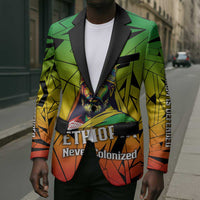 Menelik II Blazer with Crowned Portrait, Ethiopia Never Colonized Text and Pan-African Abstract - Wonder Print Shop