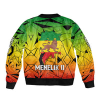 Menelik II Bomber Jacket with Crowned Portrait, Ethiopia Never Colonized Text and Pan-African Abstract - Wonder Print Shop