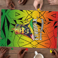 Menelik II Puzzle with Crowned Portrait, Ethiopia Never Colonized Text and Pan-African Abstract - Wonder Print Shop