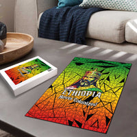Menelik II Puzzle with Crowned Portrait, Ethiopia Never Colonized Text and Pan-African Abstract - Wonder Print Shop