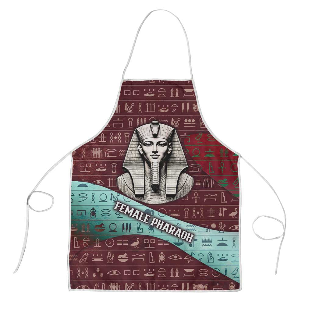 Hatshepsut Apron with Pharaoh Bust Illustration, Female Pharaoh Title and Egyptian Hieroglyph - Wonder Print Shop