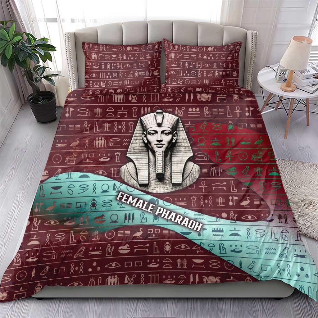 Hatshepsut Bedding Set with Pharaoh Bust Illustration, Female Pharaoh Title and Egyptian Hieroglyph - Wonder Print Shop