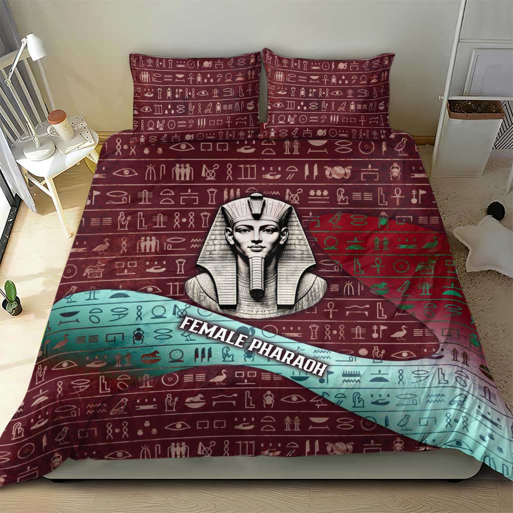 Hatshepsut Bedding Set with Pharaoh Bust Illustration, Female Pharaoh Title and Egyptian Hieroglyph - Wonder Print Shop
