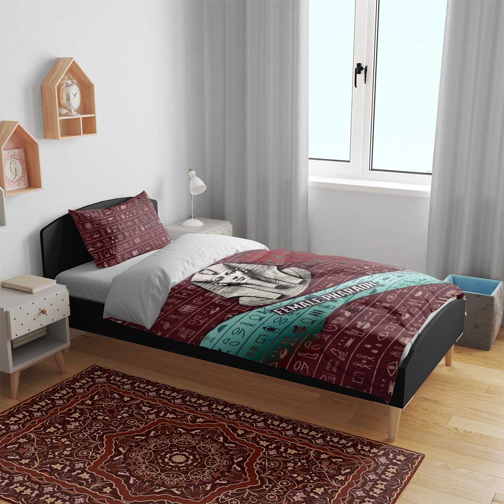Hatshepsut Bedding Set with Pharaoh Bust Illustration, Female Pharaoh Title and Egyptian Hieroglyph - Wonder Print Shop