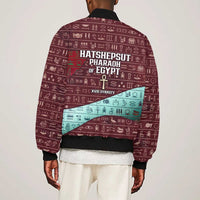 Hatshepsut Bomber Jacket with Pharaoh Bust Illustration, Female Pharaoh Title and Egyptian Hieroglyph - Wonder Print Shop